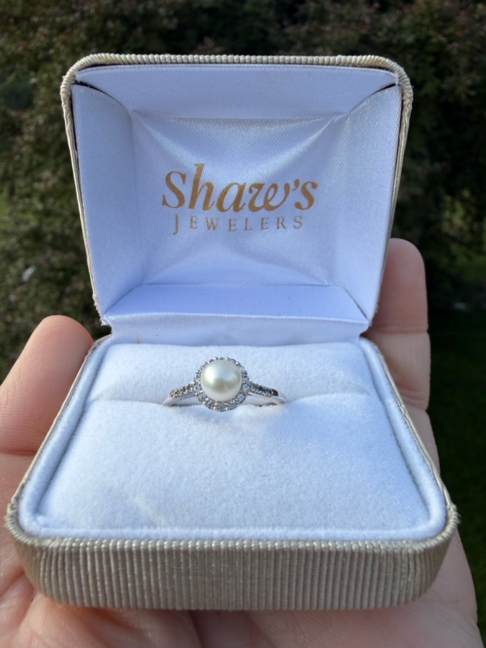 Shaw’s Jewelers Pearl Halo Ring in 925 Sterling Silver